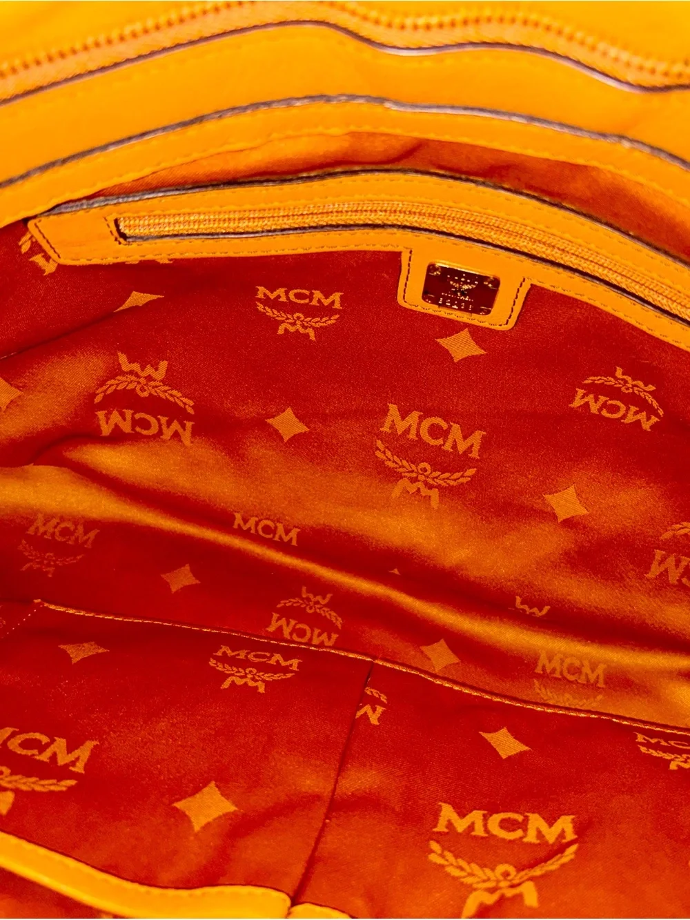 MCM Cognac Embossed Full Leather Tote with Top Handles & Long Strap - LIKE NEW
